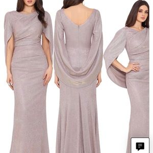 Betsy & Adam Pink Metallic Cape Sleeve Trumpet Gown. Worn once. Great condition.